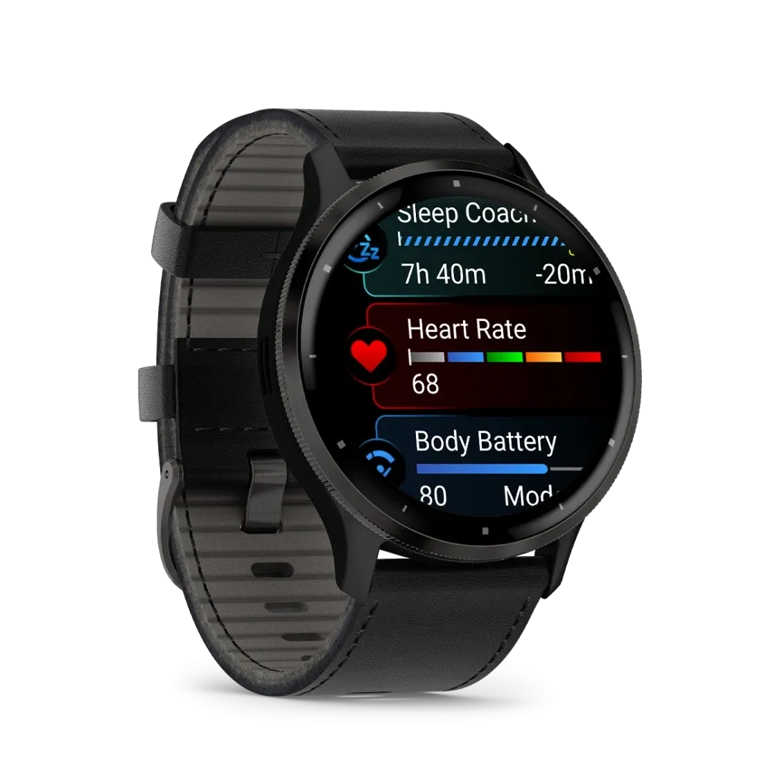 * Venu 3 Slate Stainless-Steel Bezel With Black Case And Black Leather Band
