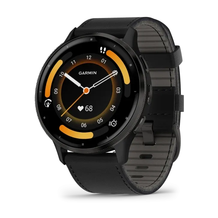 * Venu 3 Slate Stainless-Steel Bezel With Black Case And Black Leather Band