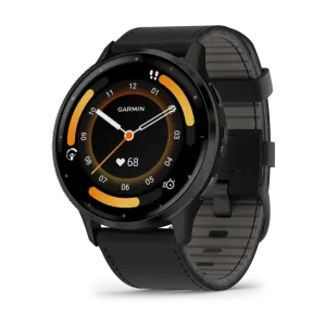 * Venu 3 Slate Stainless-Steel Bezel With Black Case And Black Leather Band