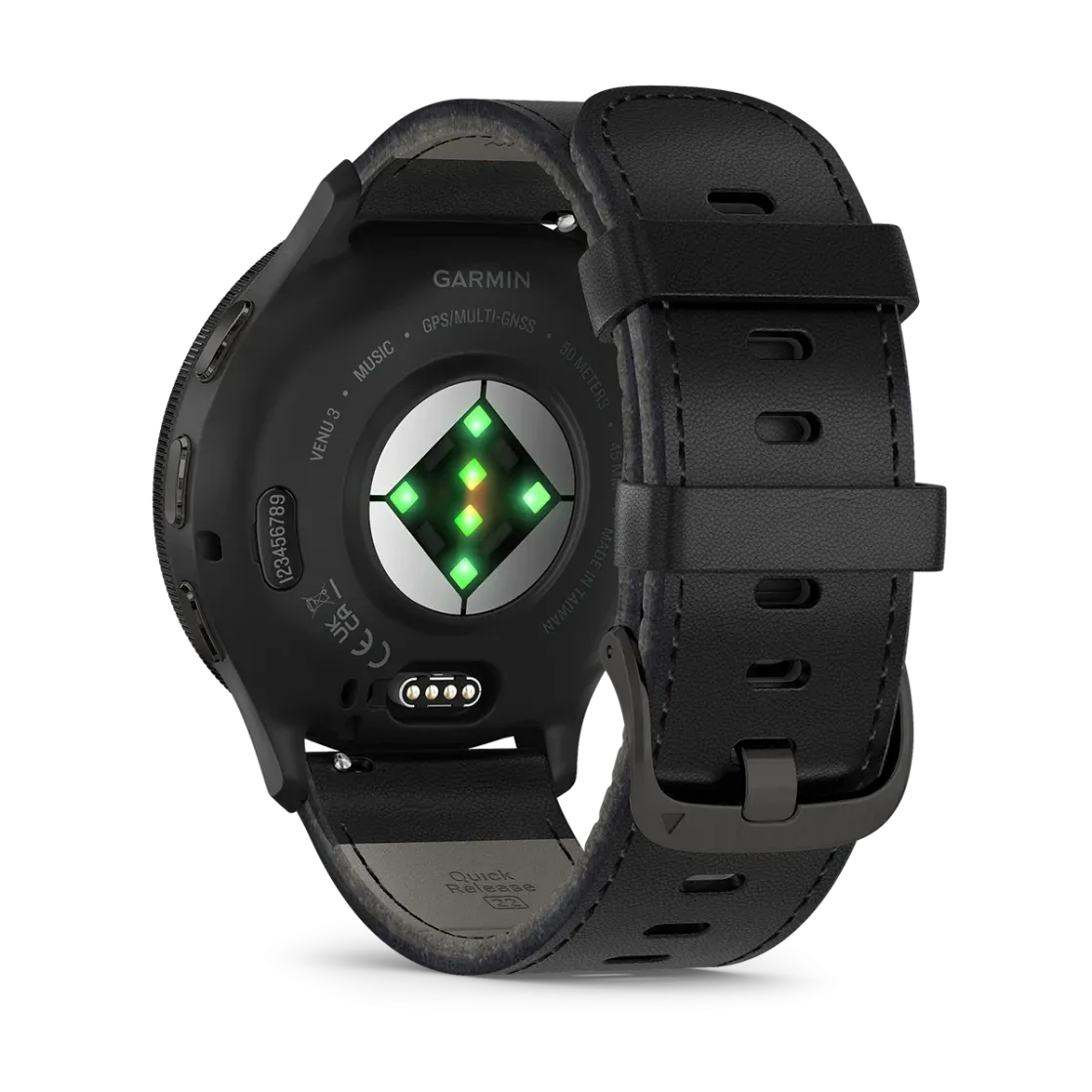 * Venu 3 Slate Stainless-Steel Bezel With Black Case And Black Leather Band