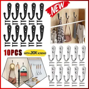 10X Stainless Steel Wall Hooks for Coats Hats or Robes