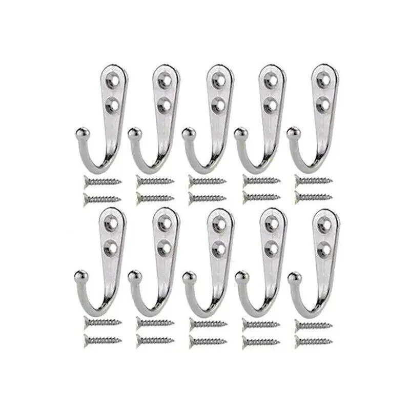 10X Stainless Steel Wall Hooks for Coats Hats or Robes