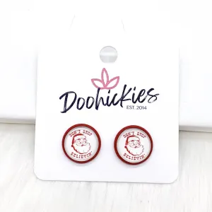 12mm Don't Stop Believin' in Red Settings -Christmas Studs