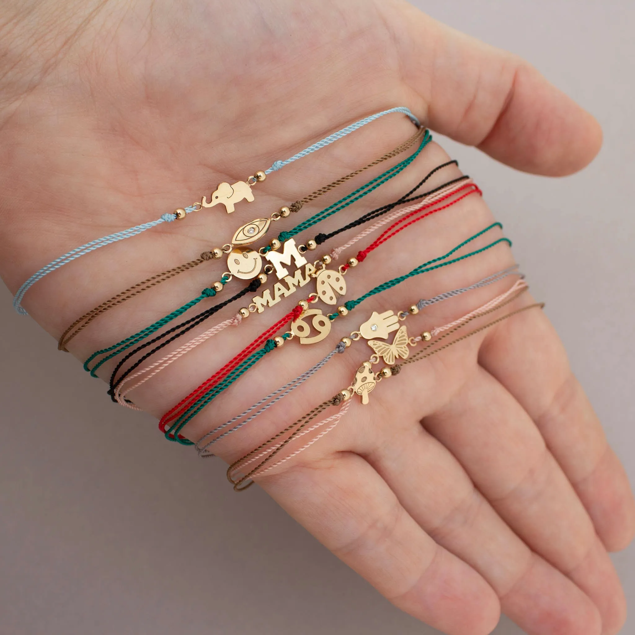 14k Midi Bitty Zodiac Cord Bracelet