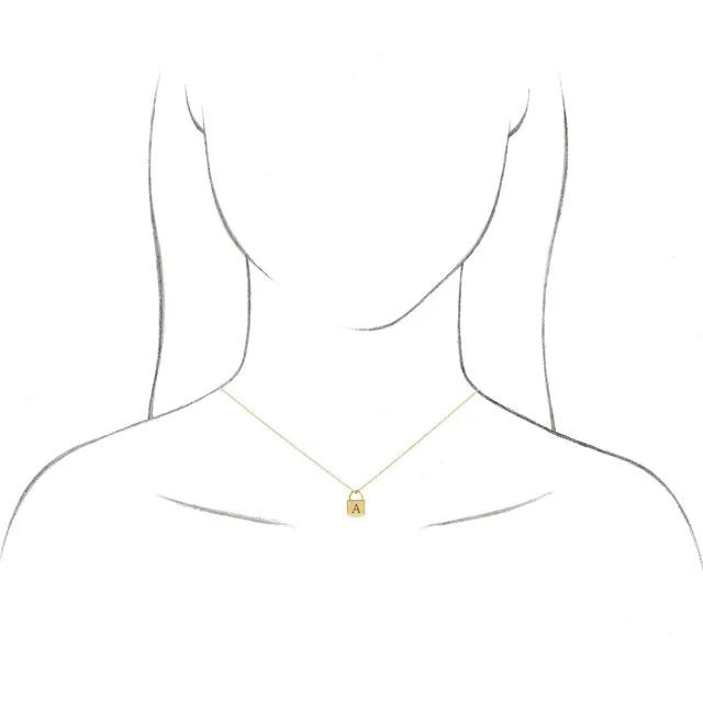 14K Yellow Gold 12.02x8 mm Engravable Initial Lock Pendant 16-18" Necklace