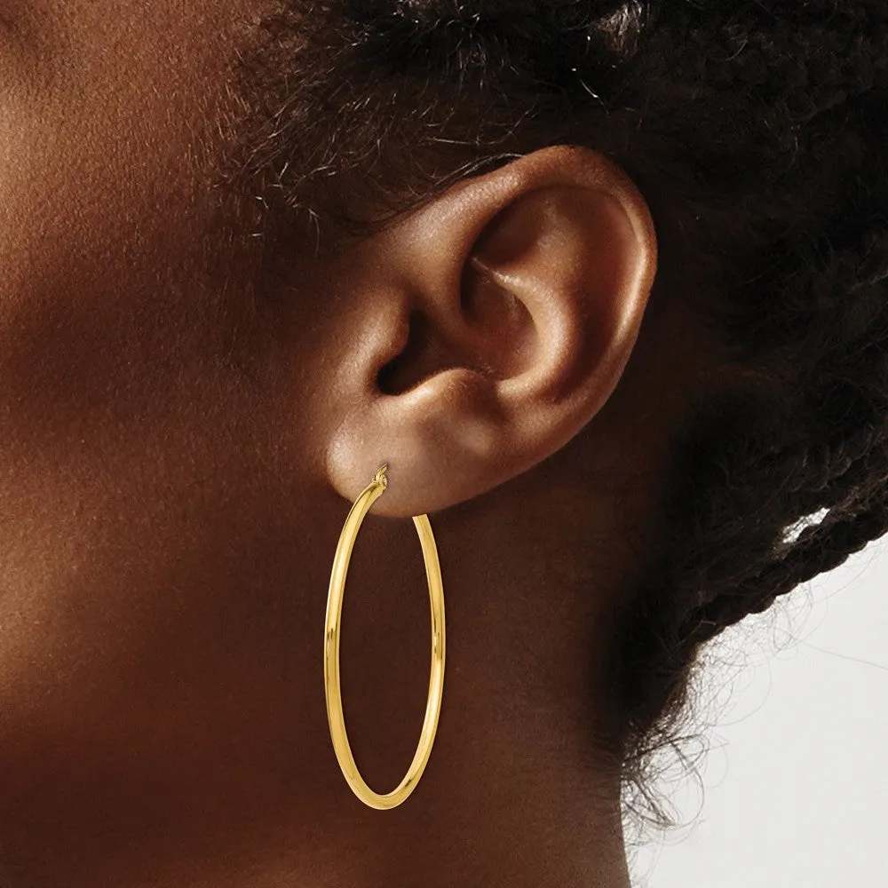 14K Yellow Gold Polished 2x45mm Lightweight Tube Hoop Earrings