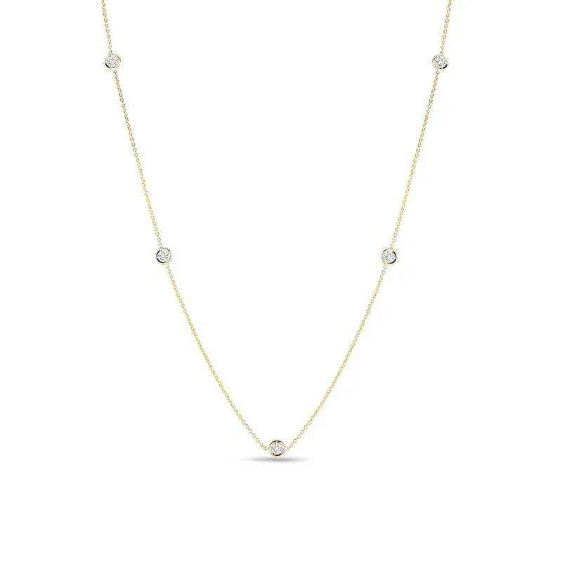 18K Gold Necklace with 5 Diamond Stations