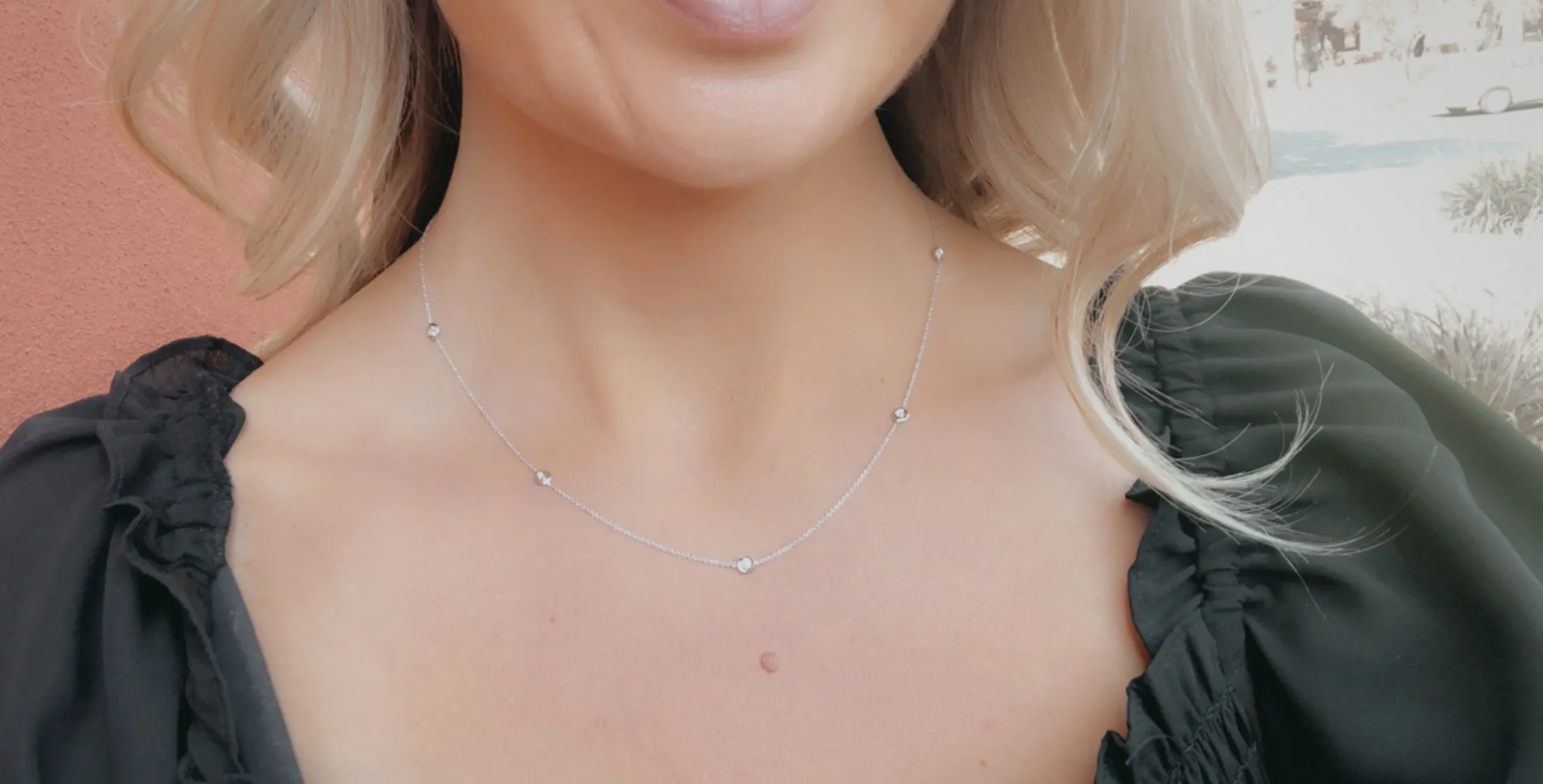 18K Gold Necklace with 5 Diamond Stations