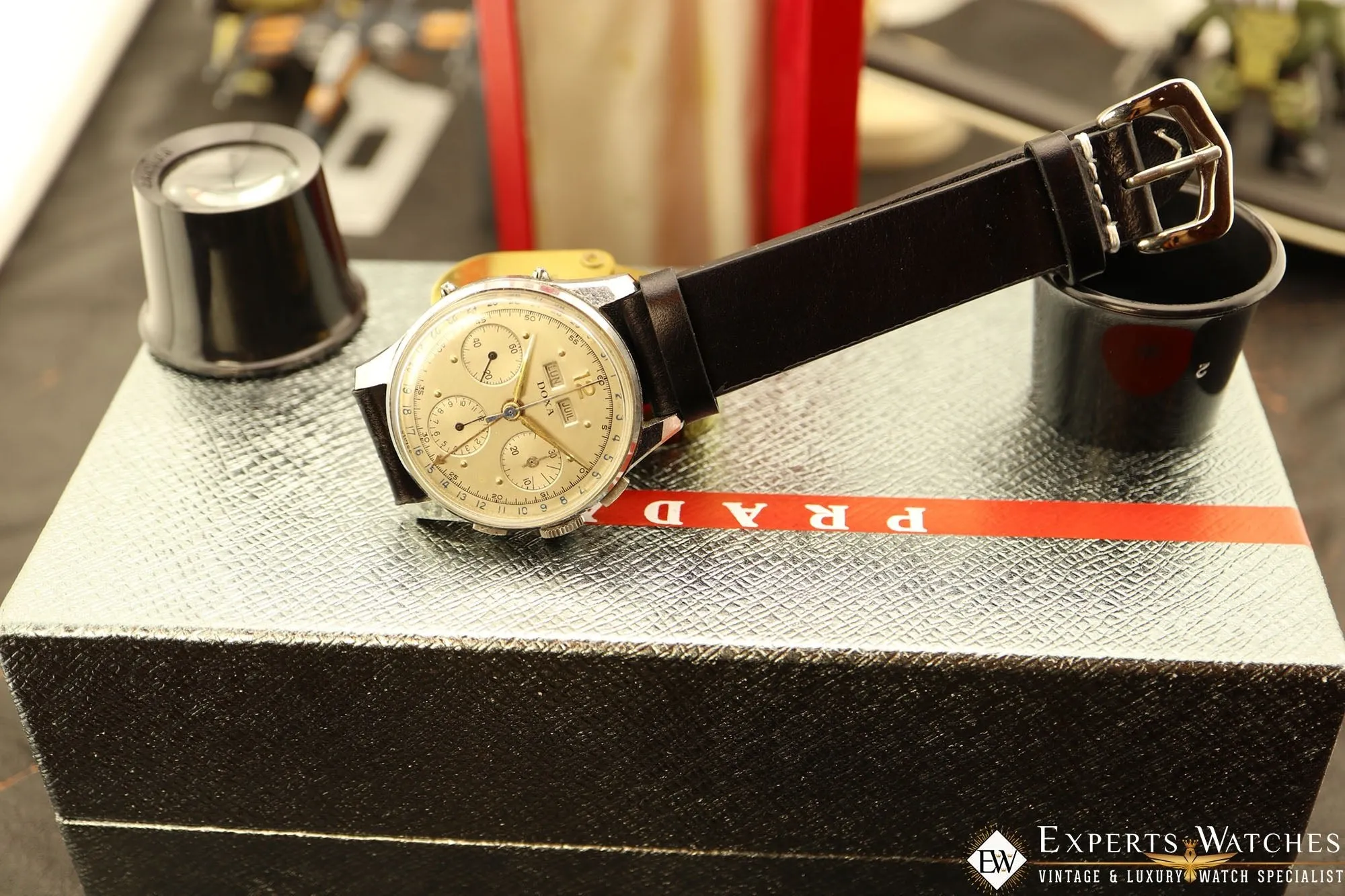 1950s Vintage DOXA VALJOUX 72C Triple French Day Date Calendar Chronograph Watch