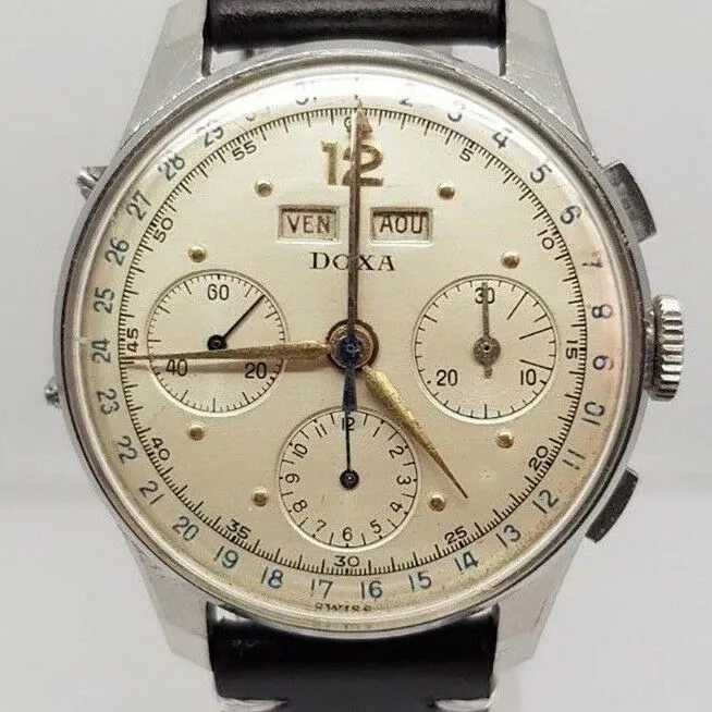 1950s Vintage DOXA VALJOUX 72C Triple French Day Date Calendar Chronograph Watch