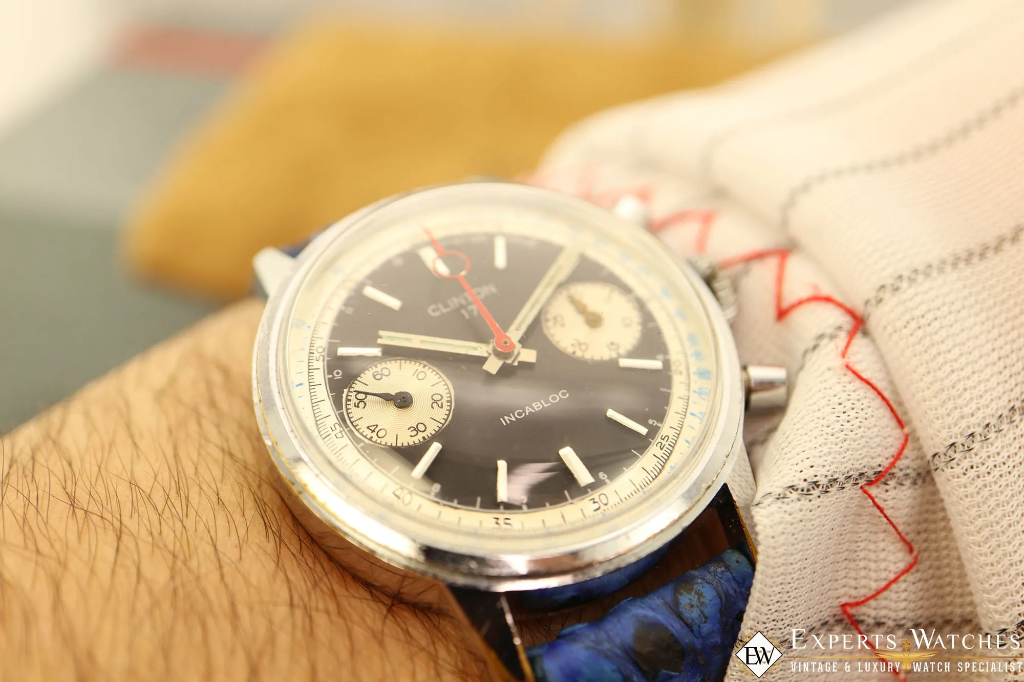 1970's Vintage Clinton 17 Watch Co France Chronograph Valjoux 7733 Panda Dial
