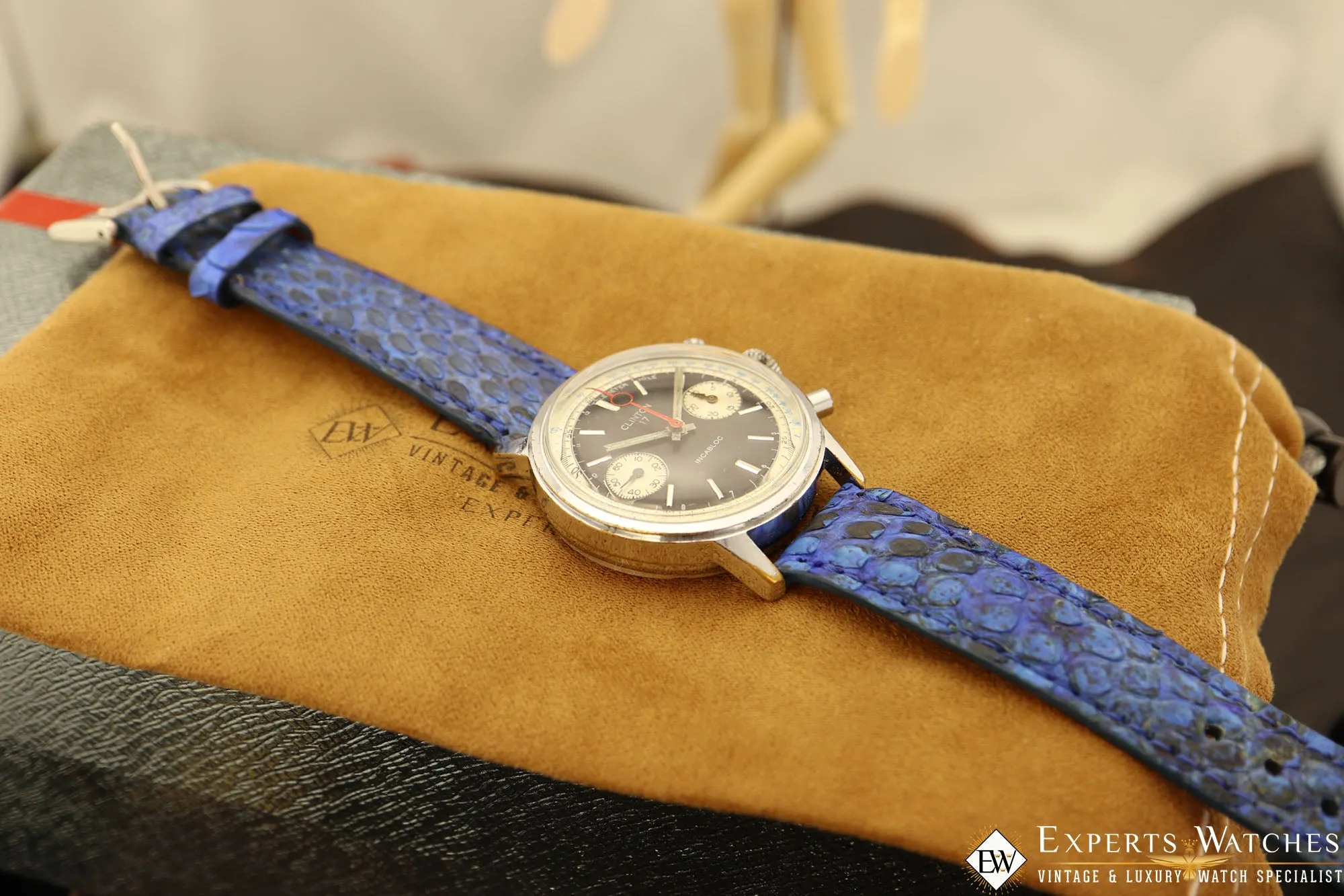 1970's Vintage Clinton 17 Watch Co France Chronograph Valjoux 7733 Panda Dial