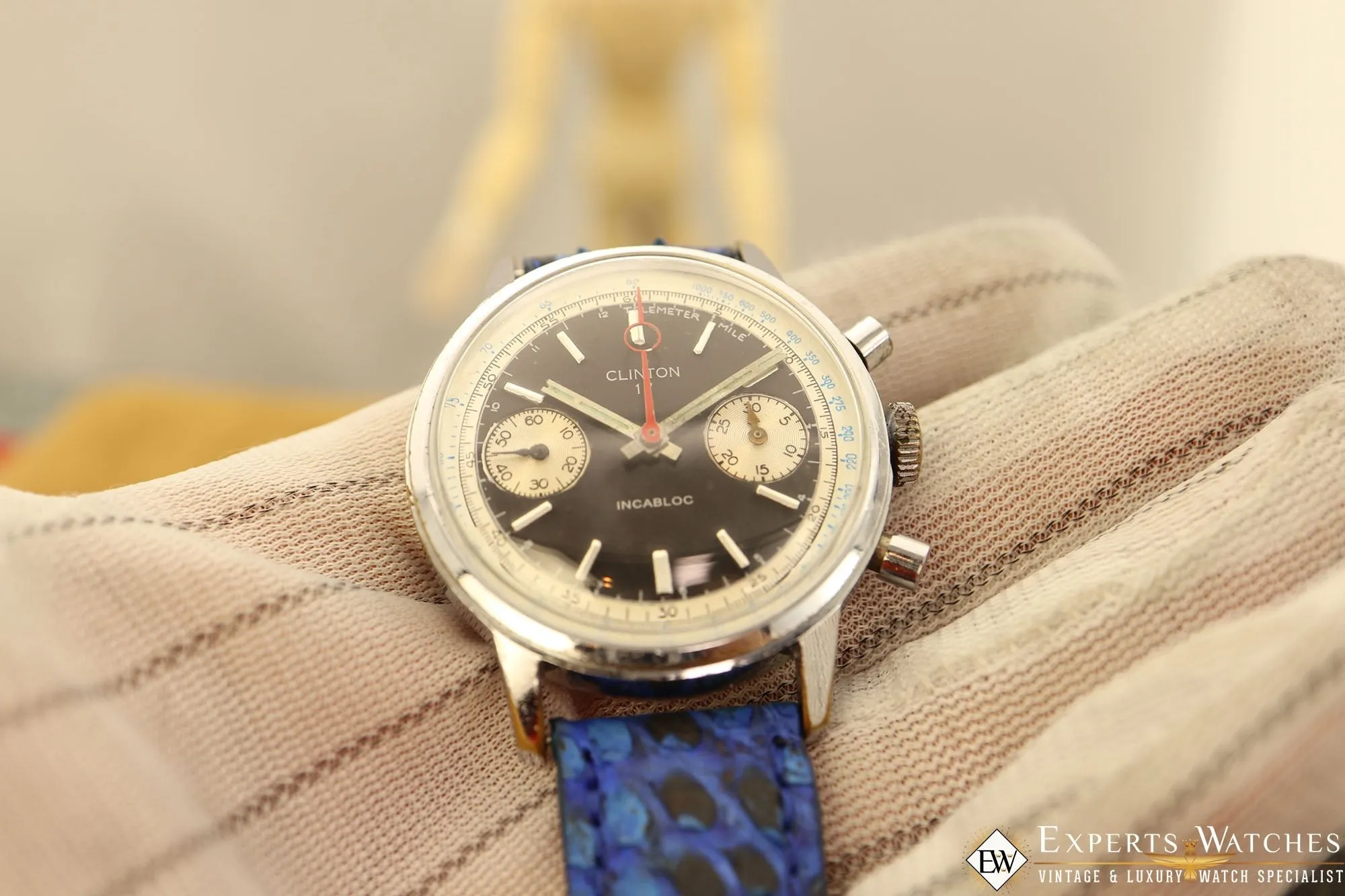 1970's Vintage Clinton 17 Watch Co France Chronograph Valjoux 7733 Panda Dial