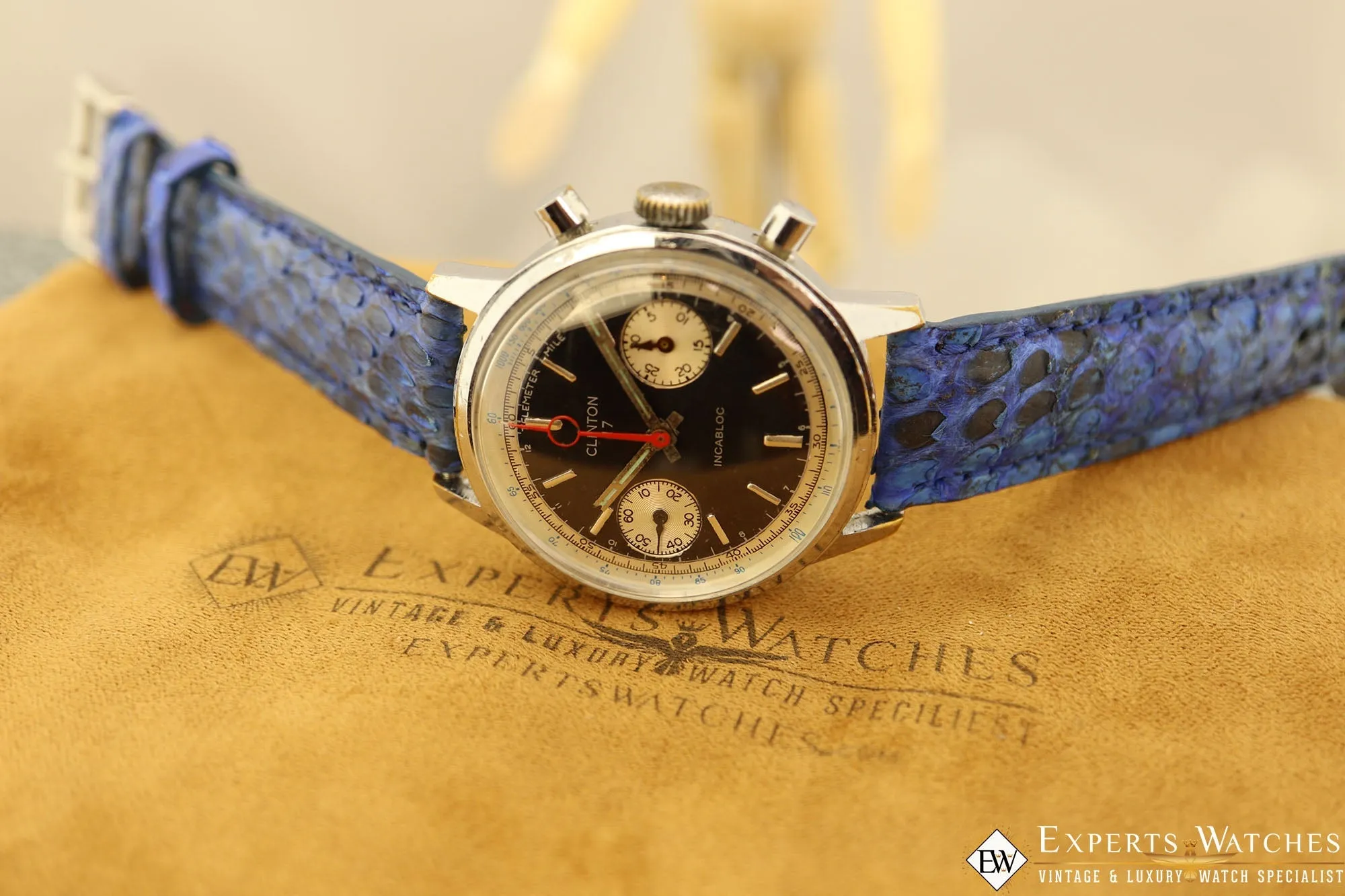 1970's Vintage Clinton 17 Watch Co France Chronograph Valjoux 7733 Panda Dial