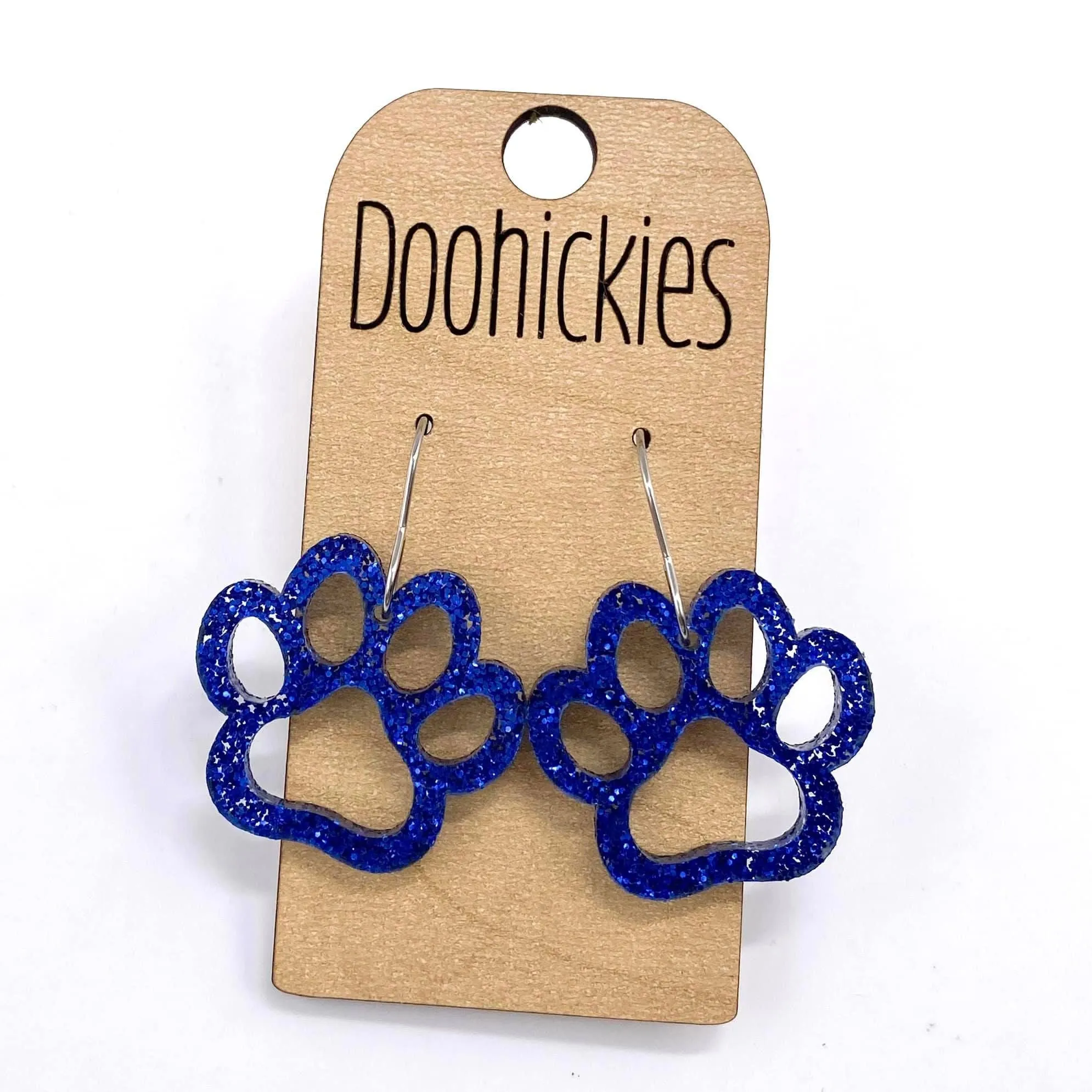 1" Glitter School Spirit Paw Dangles - Custom Spirit Earrings