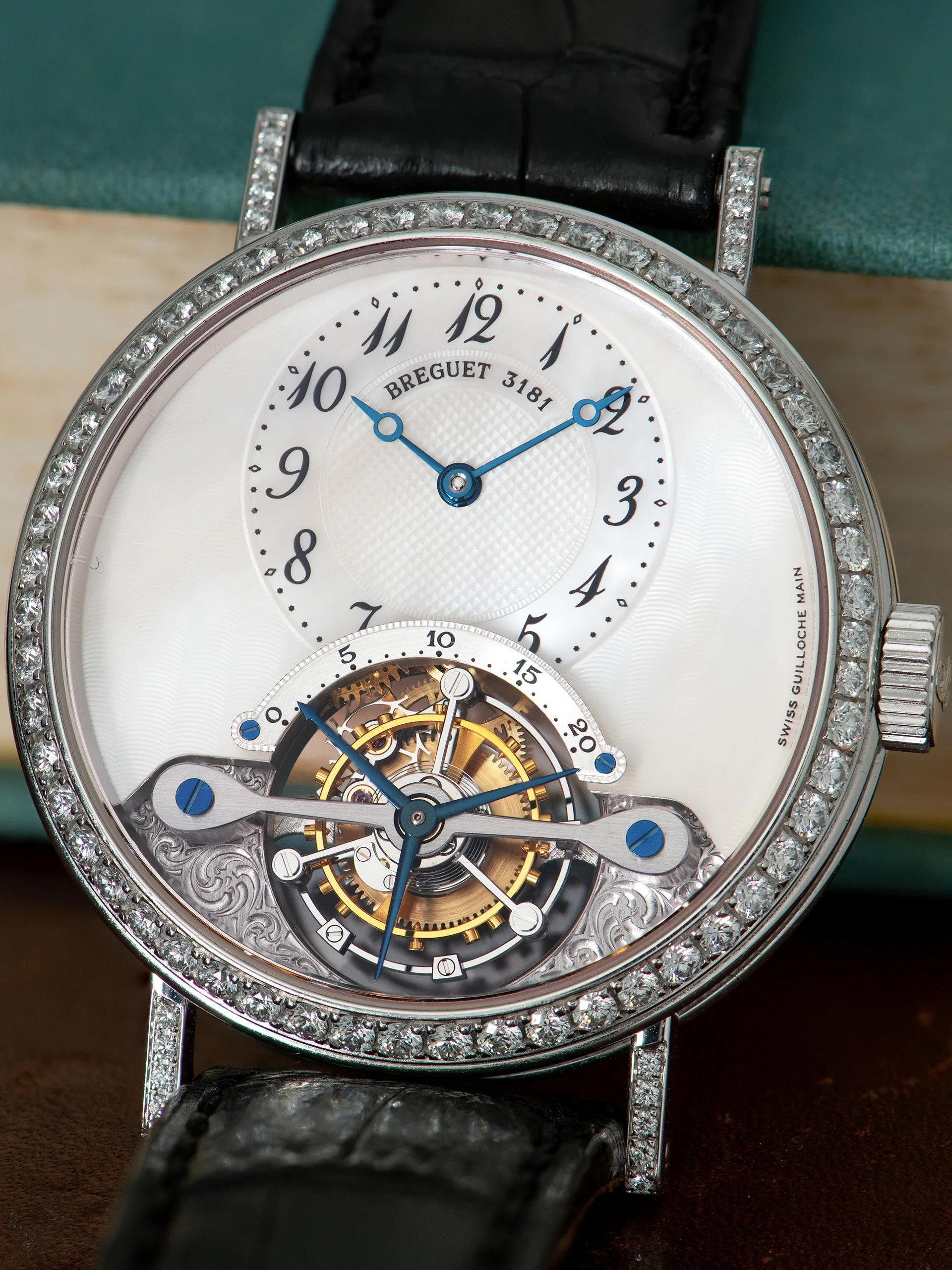 2010s Breguet Classique Complications Tourbillon (Ref. 3358) 18K WG W/ Factory Diamond Case & MOP Guilloche Dial