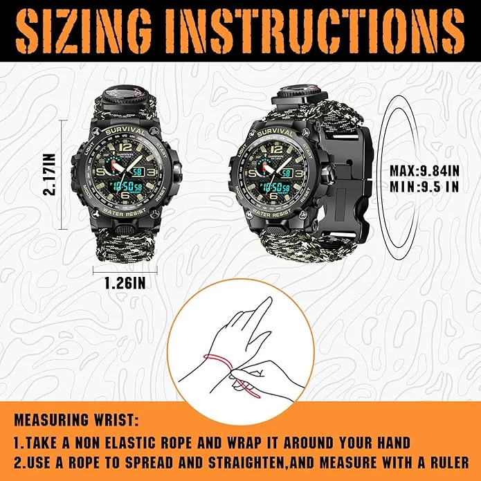 23-in-1 Military Tactical Watch for Men, Multifunctional Outdoors Waterproof Survival Watches with Compass Whistle Fire Starter and Thermometer, Paracord Watch Bracelets with Outdoor Army Gear…