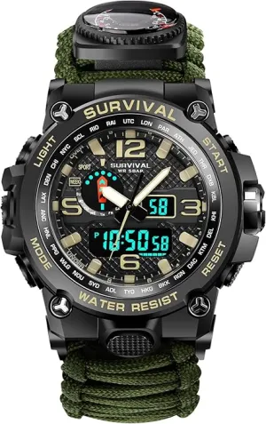 23-in-1 Military Tactical Watch for Men, Multifunctional Outdoors Waterproof Survival Watches with Compass Whistle Fire Starter and Thermometer, Paracord Watch Bracelets with Outdoor Army Gear…