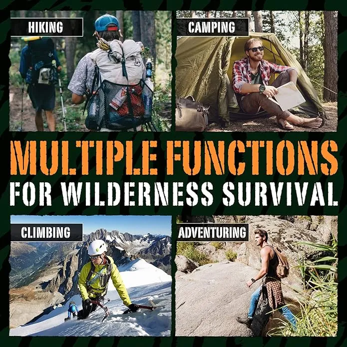 23-in-1 Military Tactical Watch for Men, Multifunctional Outdoors Waterproof Survival Watches with Compass Whistle Fire Starter and Thermometer, Paracord Watch Bracelets with Outdoor Army Gear…