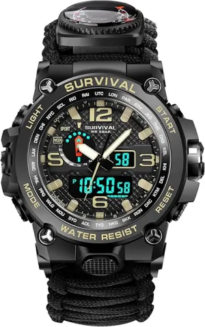 23-in-1 Military Tactical Watch for Men, Multifunctional Outdoors Waterproof Survival Watches with Compass Whistle Fire Starter and Thermometer, Paracord Watch Bracelets with Outdoor Army Gear…
