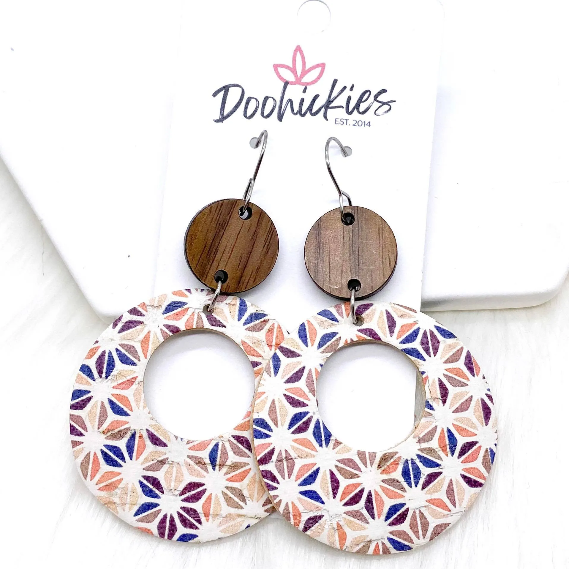 2.5" Walnut & Hexagon Harvest Double Os (cork) -Earrings