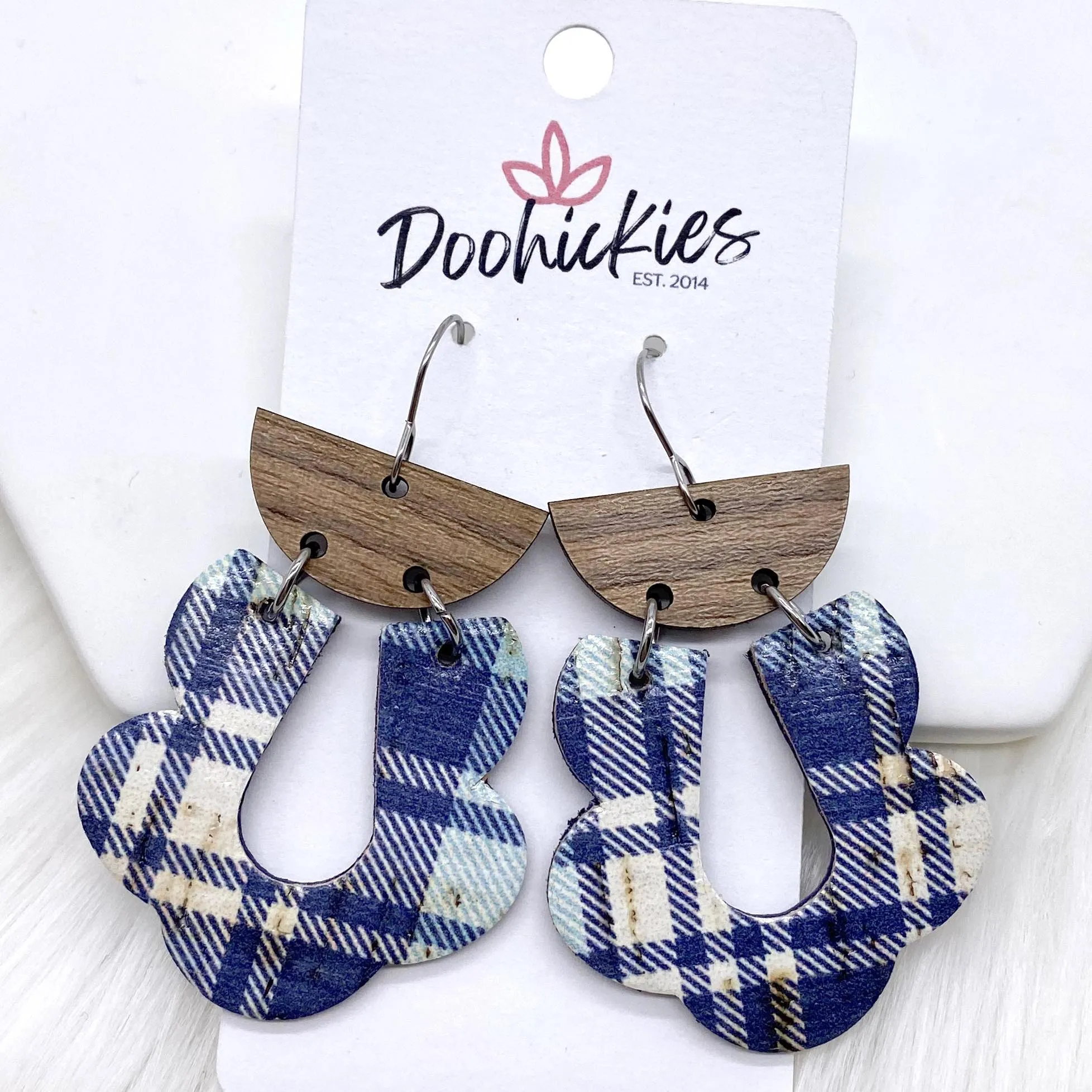 2.5" Walnut & Tartan Plaid Loopies- Fall Earrings