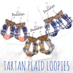 2.5" Walnut & Tartan Plaid Loopies- Fall Earrings