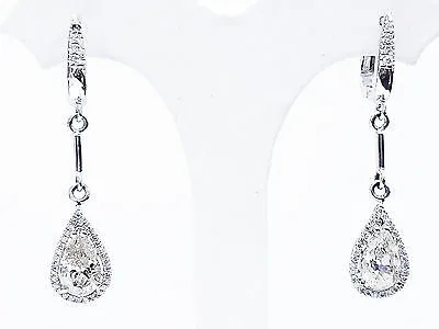 2.87 CT Diamond Earrings 14k White Gold Natural Pear Cut Drop Dangle H/I1