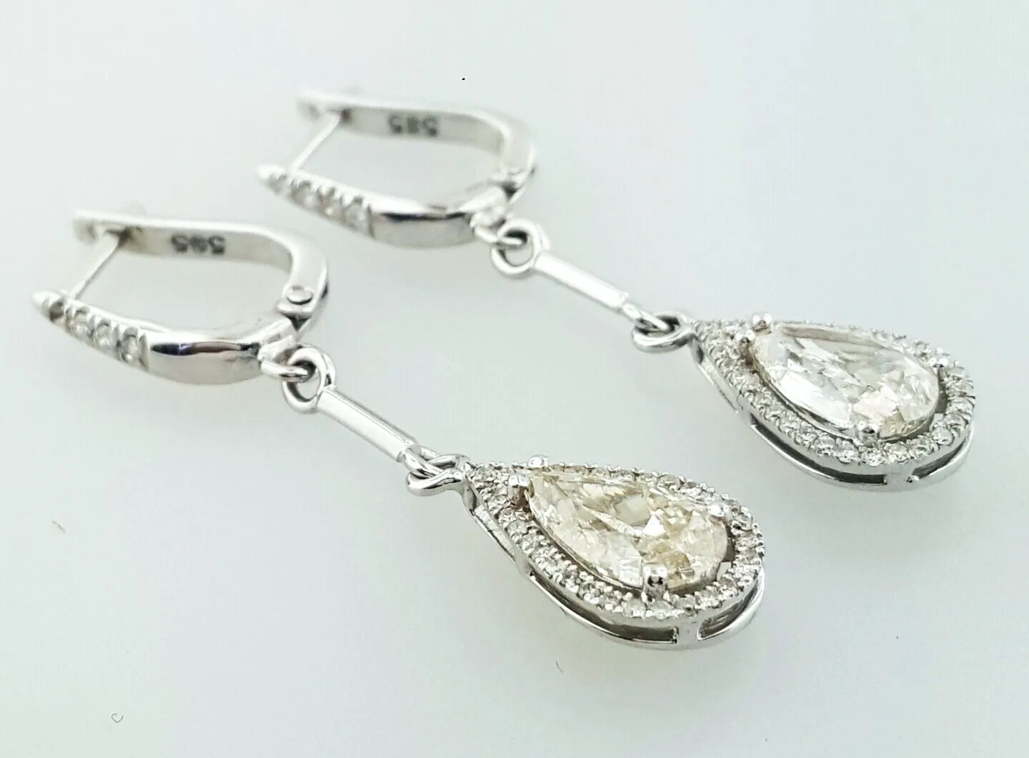 2.87 CT Diamond Earrings 14k White Gold Natural Pear Cut Drop Dangle H/I1