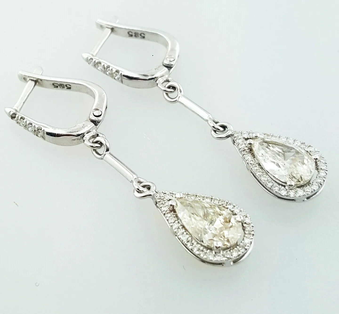 2.87 CT Diamond Earrings 14k White Gold Natural Pear Cut Drop Dangle H/I1