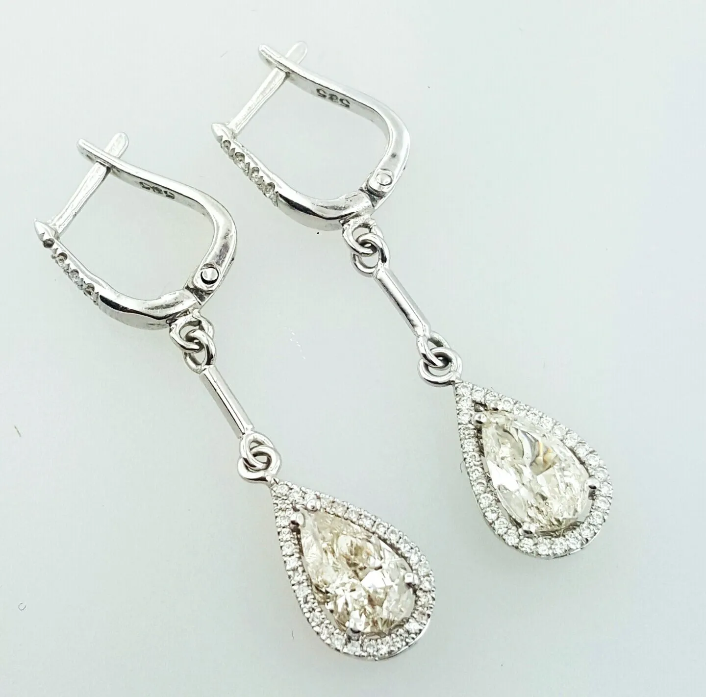 2.87 CT Diamond Earrings 14k White Gold Natural Pear Cut Drop Dangle H/I1