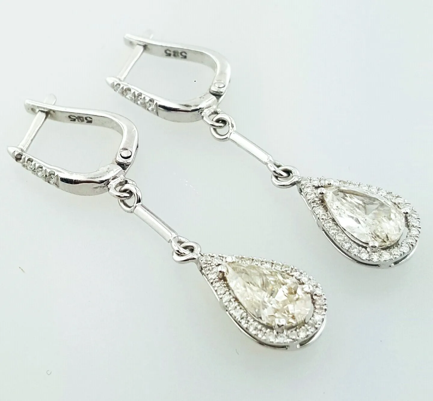 2.87 CT Diamond Earrings 14k White Gold Natural Pear Cut Drop Dangle H/I1