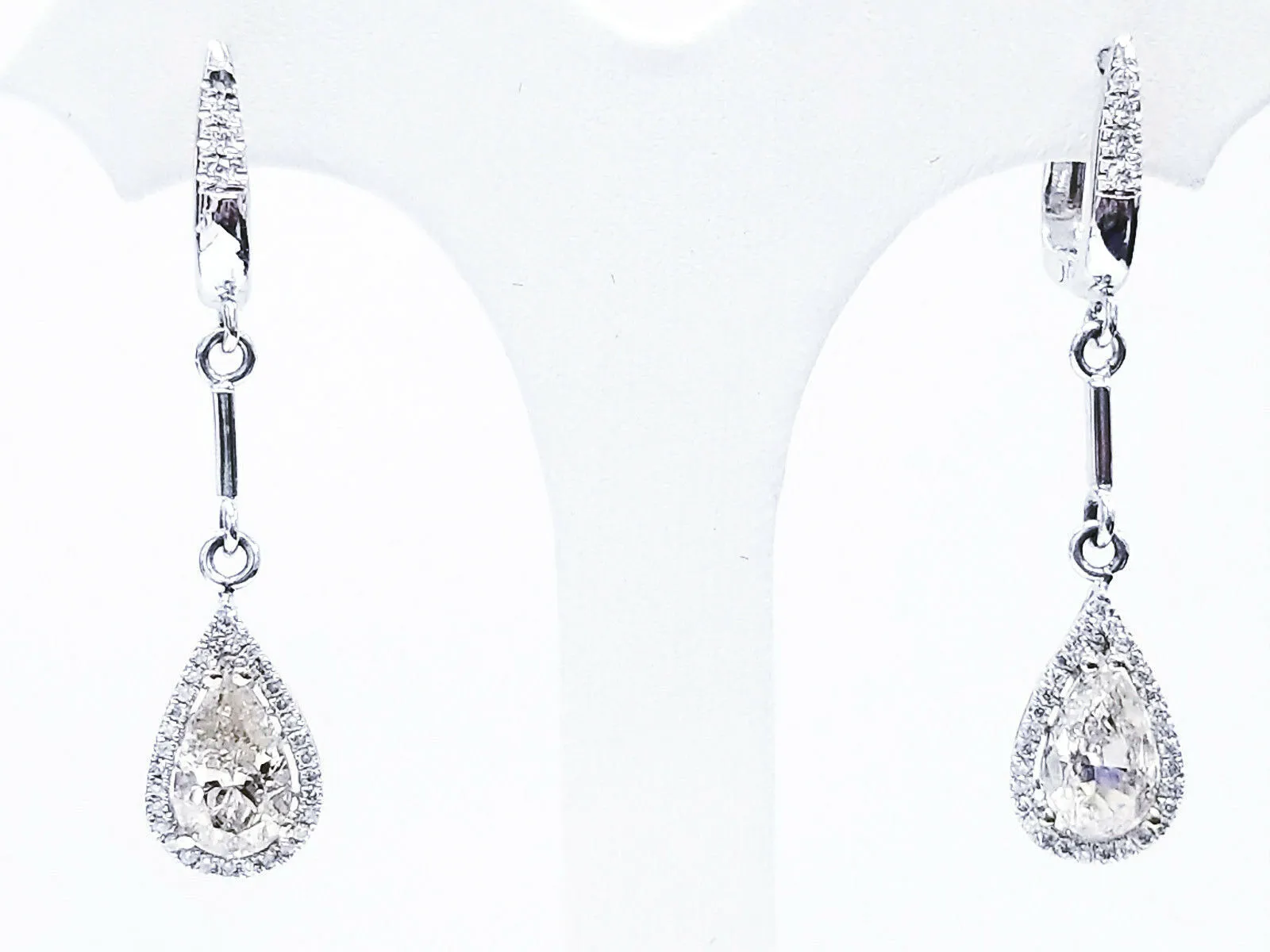 2.87 CT Diamond Earrings 14k White Gold Natural Pear Cut Drop Dangle H/I1