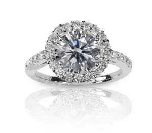 3.50 CTW Diamond Halo Ring G VVS2 18K Gold GIA Certified Natural Round Cut