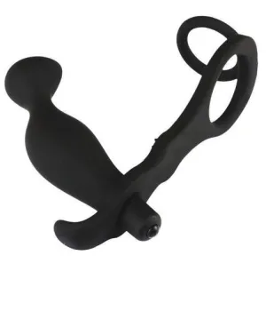 3500M      Balls 'N All Black Silicone P-Spot Vibrator & Cock Rings Set - LAST CHANCE - Final Closeout!