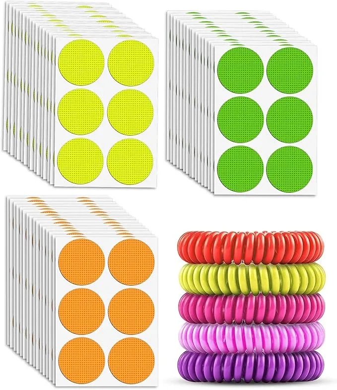 360 Pack Mosquito Stickers with 5 Pack Mosquito Bracelets for Kids and Adults - Natural Deet Free Citronella Mosquito Patches for Indoor Outdoor Traveling Camping Hiking Fishing