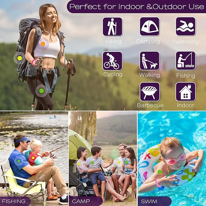 360 Pack Mosquito Stickers with 5 Pack Mosquito Bracelets for Kids and Adults - Natural Deet Free Citronella Mosquito Patches for Indoor Outdoor Traveling Camping Hiking Fishing