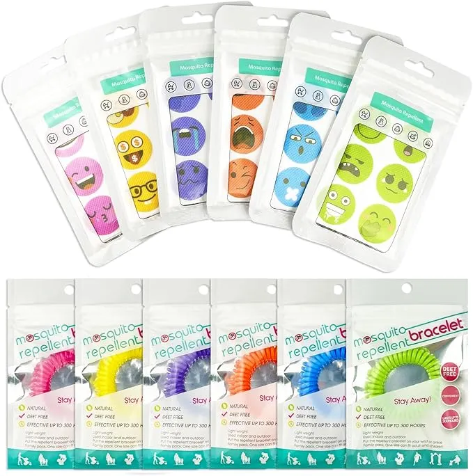 360 Pcs Mosquito Repellent Stickers, Funny Mosquito Patches for Kids Babies Adults with 6 Pack Individually Wrapped Mosquito Repellent Bracelets, DEET Free Mosquito Bands for Indoor Outdoor