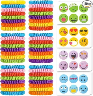 48Pack Mosquito Bracelets Bulk with 72 Pack Smile Mosquito Patches for Kids Adults, Waterproof Adjustbale Mosquito Bracelets for Outdoor and Indoor, DEET Free Citronella Mosquito Wristband