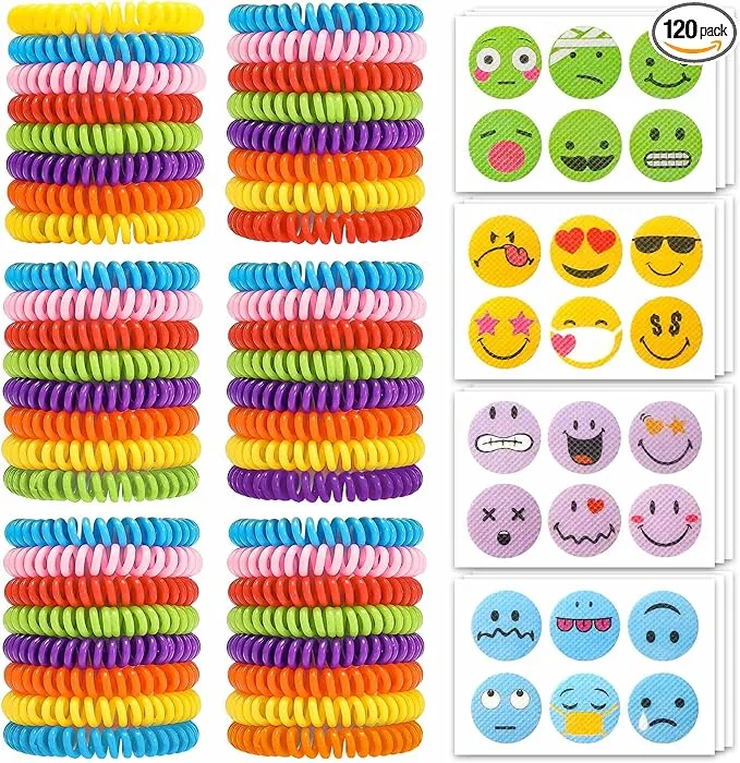 48Pack Mosquito Bracelets Bulk with 72 Pack Smile Mosquito Patches for Kids Adults, Waterproof Adjustbale Mosquito Bracelets for Outdoor and Indoor, DEET Free Citronella Mosquito Wristband