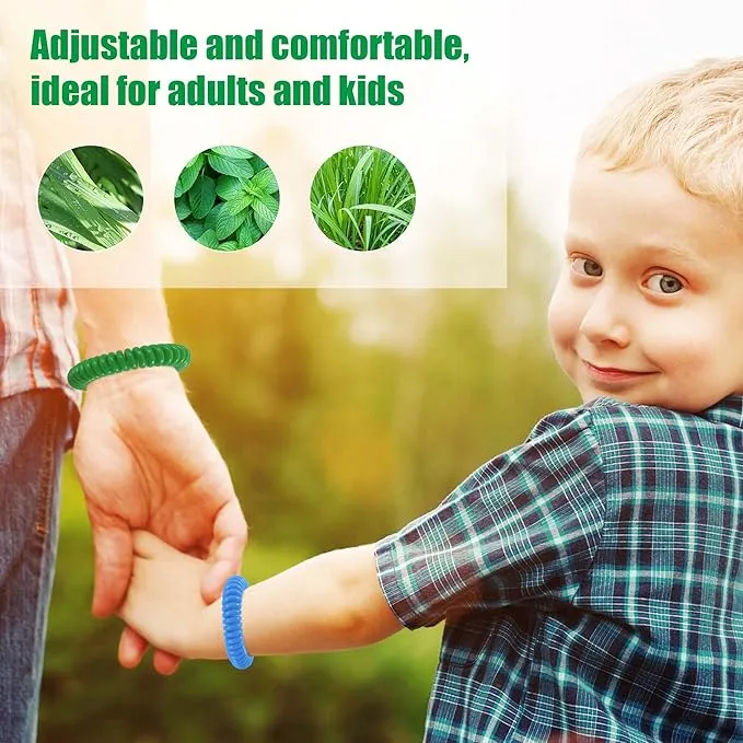 48Pack Mosquito Bracelets Bulk with 72 Pack Smile Mosquito Patches for Kids Adults, Waterproof Adjustbale Mosquito Bracelets for Outdoor and Indoor, DEET Free Citronella Mosquito Wristband