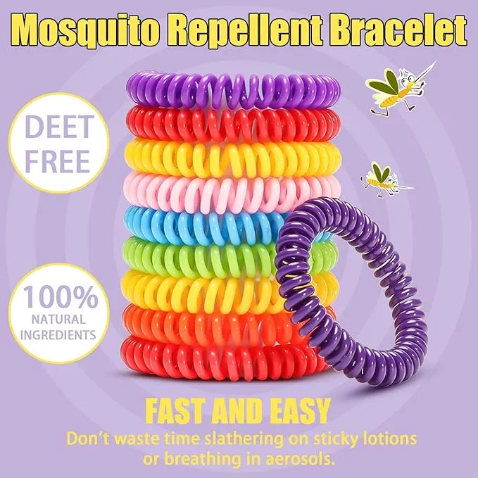 48Pack Mosquito Bracelets Bulk with 72 Pack Smile Mosquito Patches for Kids Adults, Waterproof Adjustbale Mosquito Bracelets for Outdoor and Indoor, DEET Free Citronella Mosquito Wristband