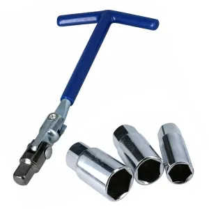 4pc Flexi T Bar Spark Plug Wrench Remover Installer   3/8" 16 18 & 21mm Sockets
