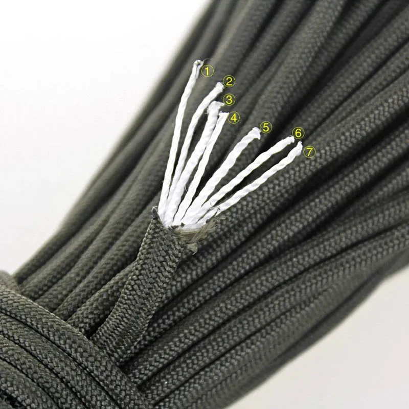 5/10/20m Army Green Black Paracord - Versatile Survival Rope for Hiking and Camping