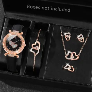 5PCS/Set Watch Set Luxury Women Watches Bracelet Ladies Quartz Wristwatch Leisure Fashion Heart-shaped Jewelry Gift For Her