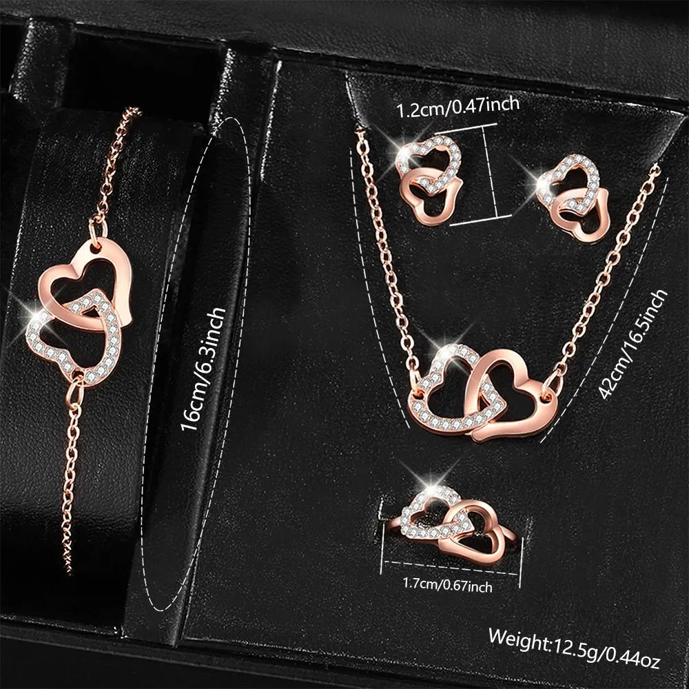 5PCS/Set Watch Set Luxury Women Watches Bracelet Ladies Quartz Wristwatch Leisure Fashion Heart-shaped Jewelry Gift For Her