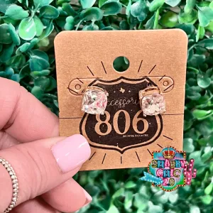 806 Clear Stud Earrings - Gold