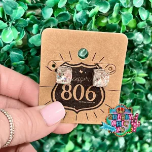 806 Clear Stud Earrings - Silver