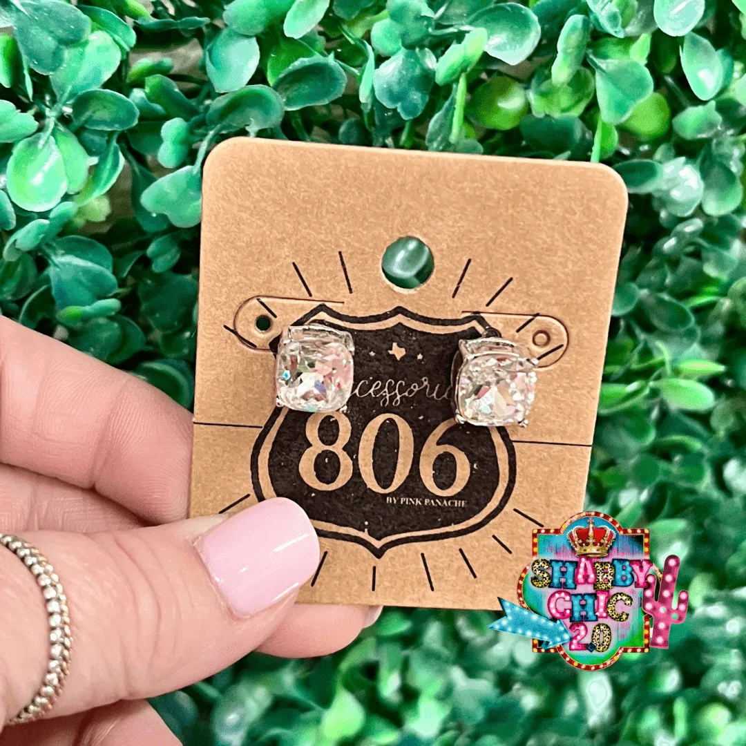806 Clear Stud Earrings - Silver