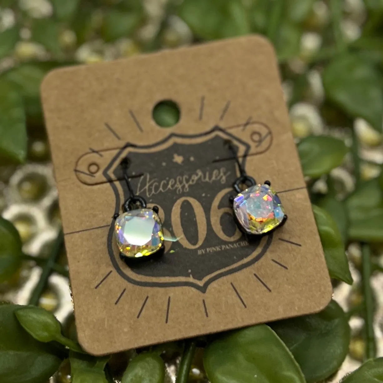 806 Iridescent Stone Dangle Earrings - Black